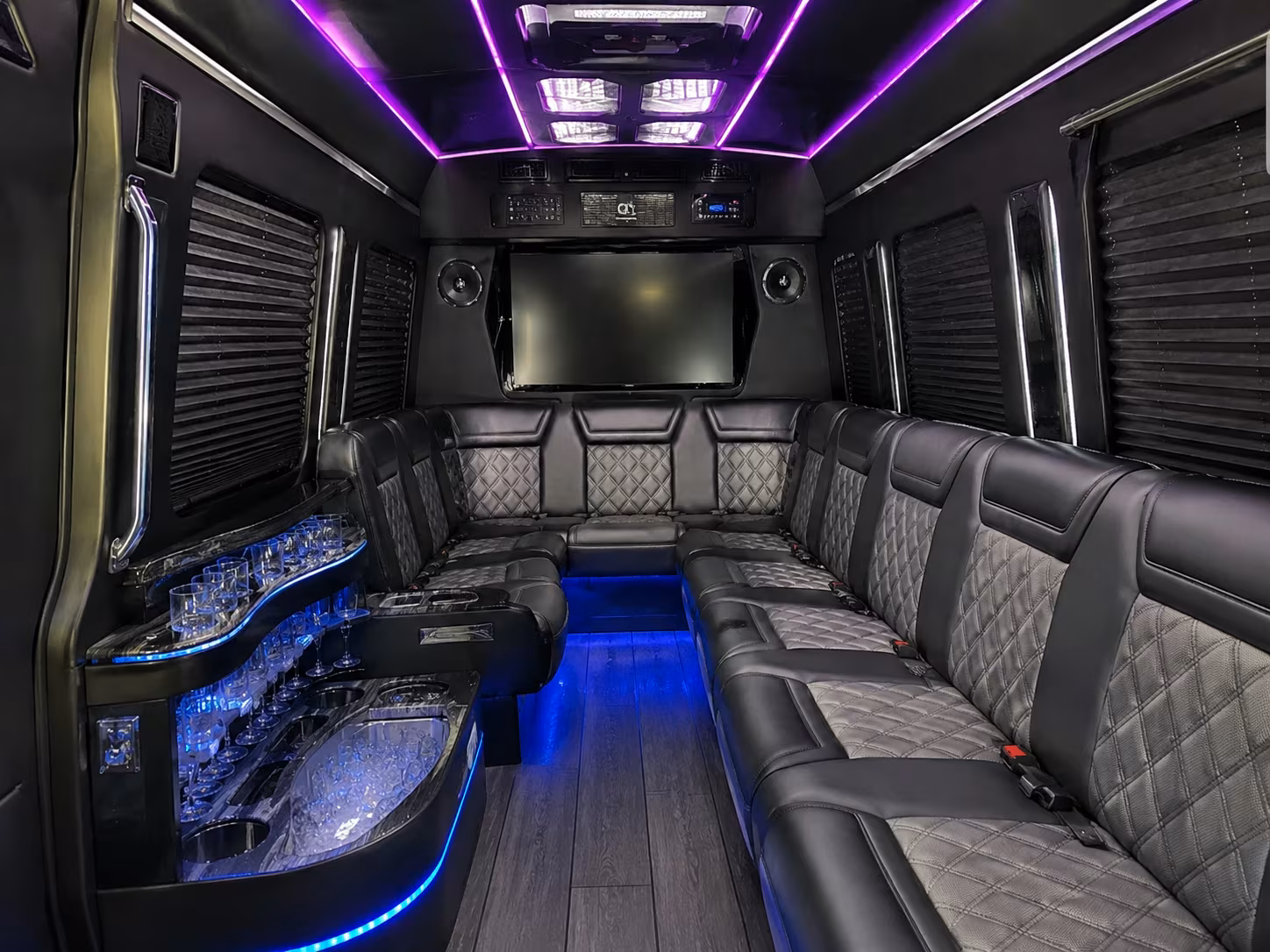 Arlington School Event Transportation party bus interior