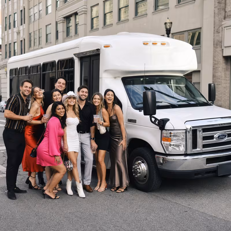 Black Mercedes Sprinter van staged for an Arlington Bachelor & Bachelorette Transportation group