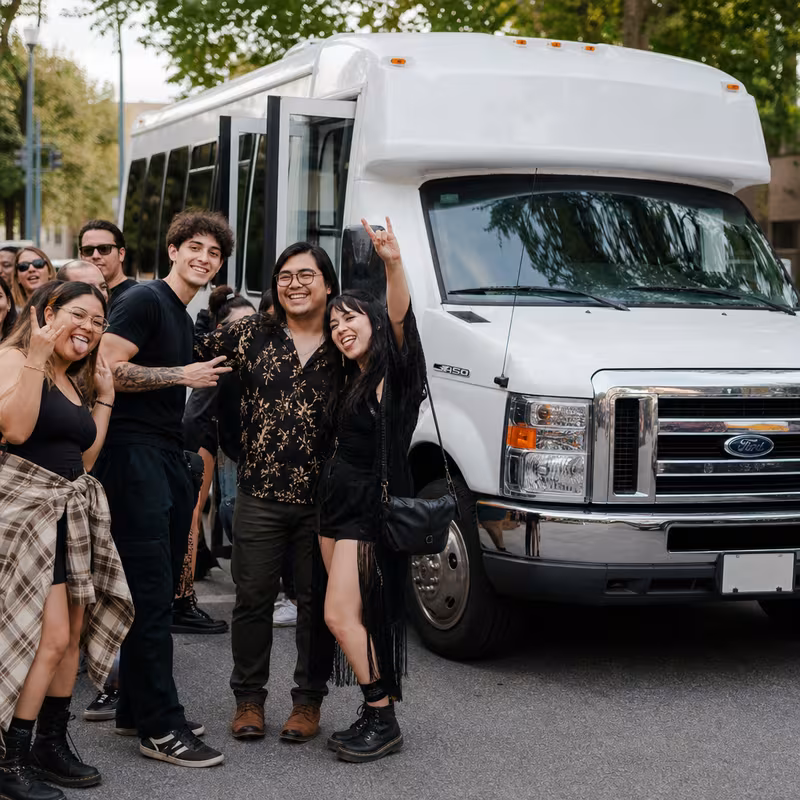 Black Mercedes Sprinter van staged for an Arlington Concert Transportation group