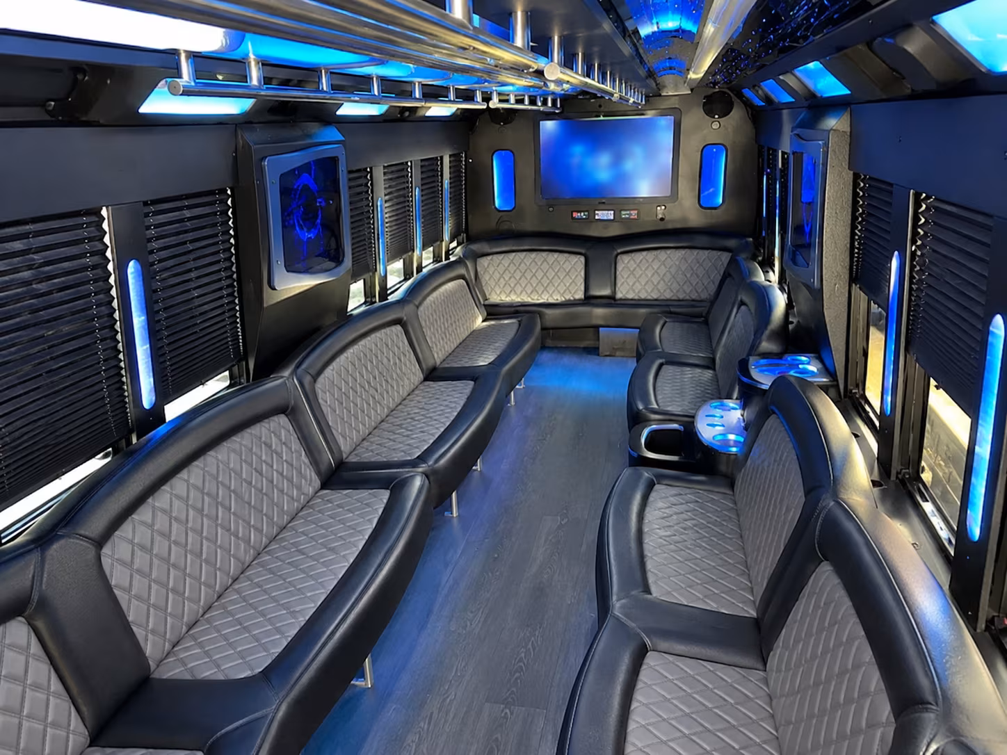 Interior of a party bus rental serving Arlington