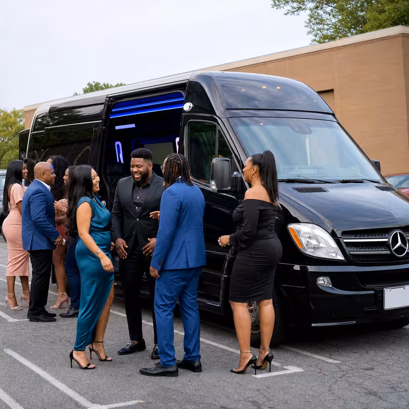 Passengers loading luggage while boarding an Arlington group shuttle