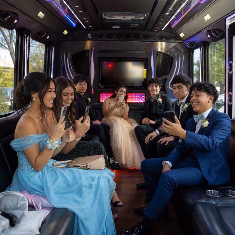 Black Mercedes Sprinter van staged for an Arlington Prom & Homecoming Transportation group