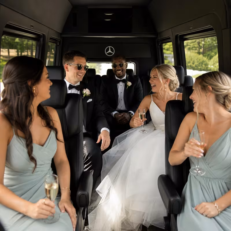 Black Mercedes Sprinter van staged for an Arlington Wedding Transportation group